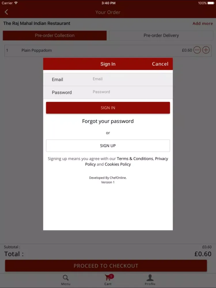 Raj Mahal Indian Restaurant iPad 應用截圖