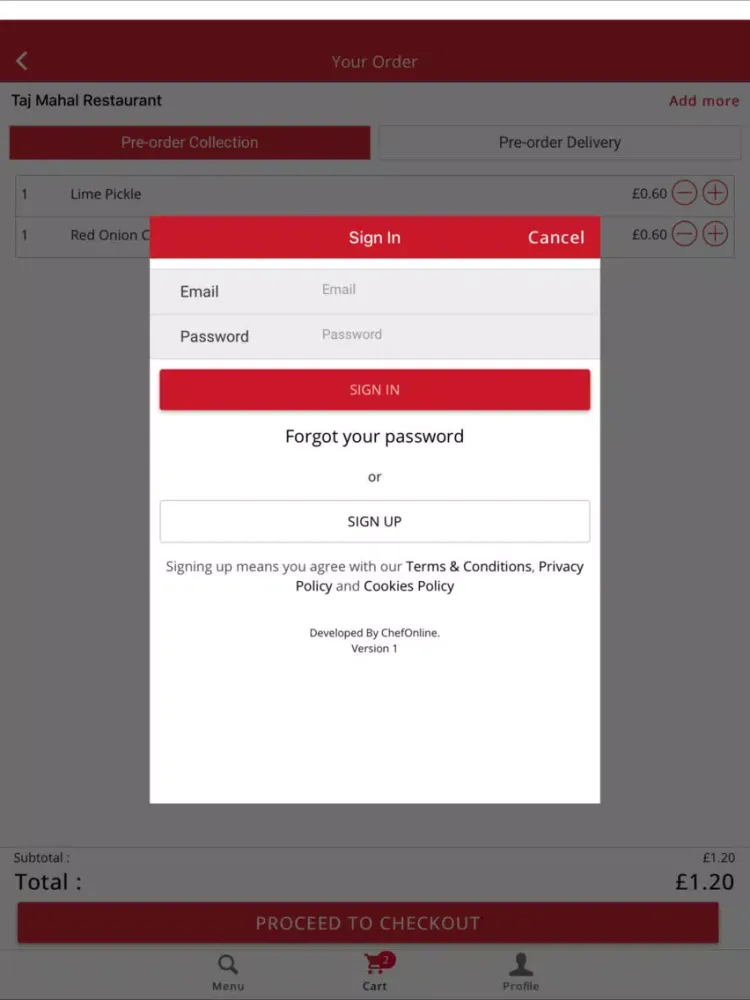 Taj Mahal Indian Restaurant iPad 應用截圖