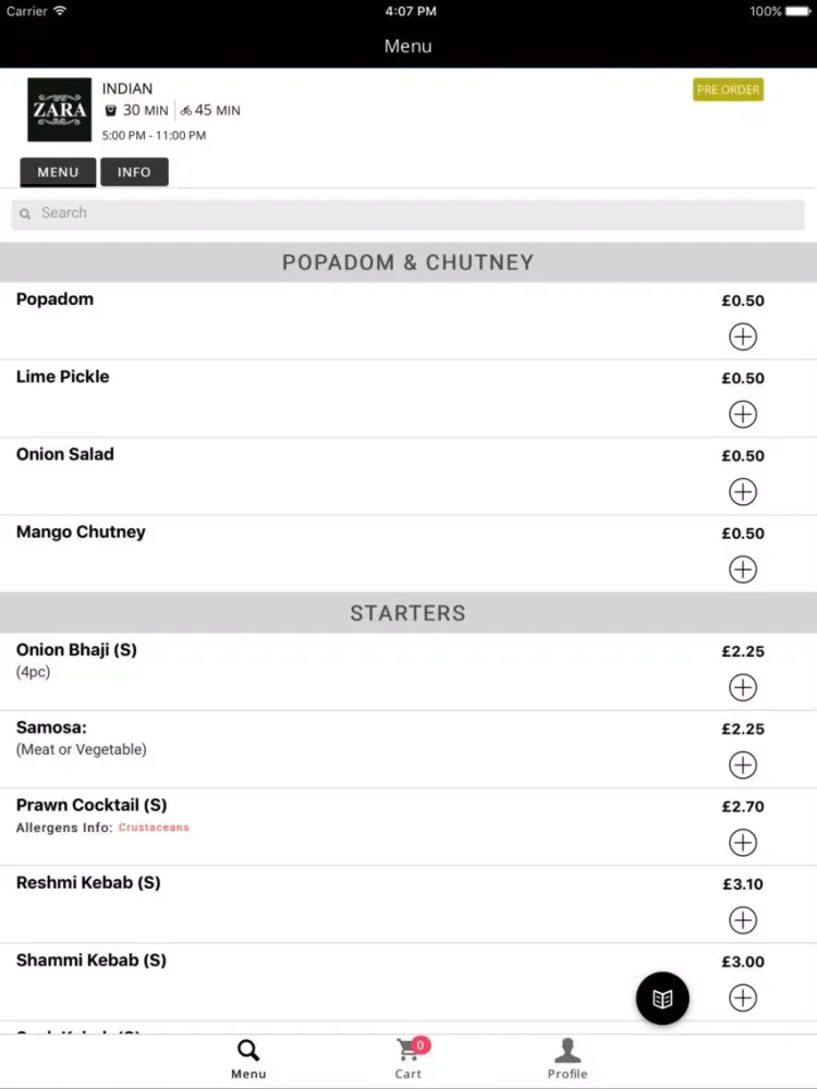 Capturas de tela do Zara Indian Takeaway iPad 