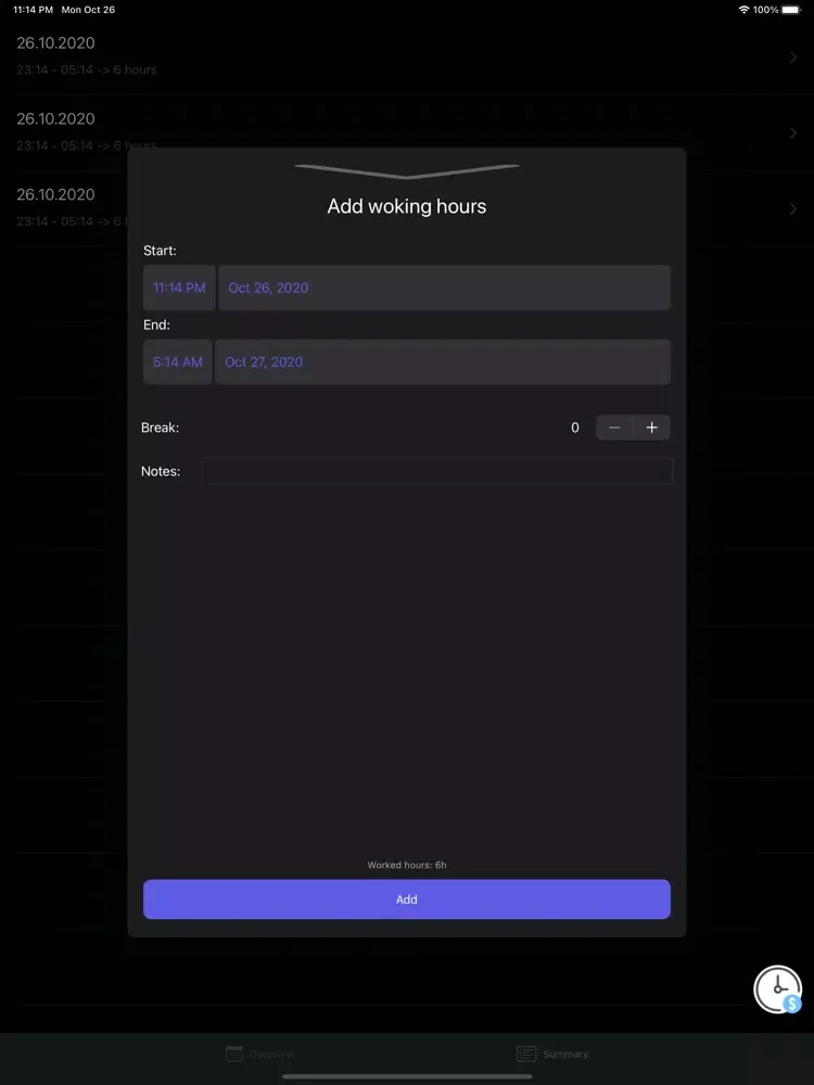 ภาพหน้าจอของ Working Time Logger iPad 