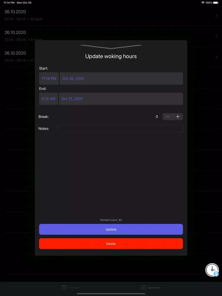ภาพหน้าจอของ Working Time Logger iPad 