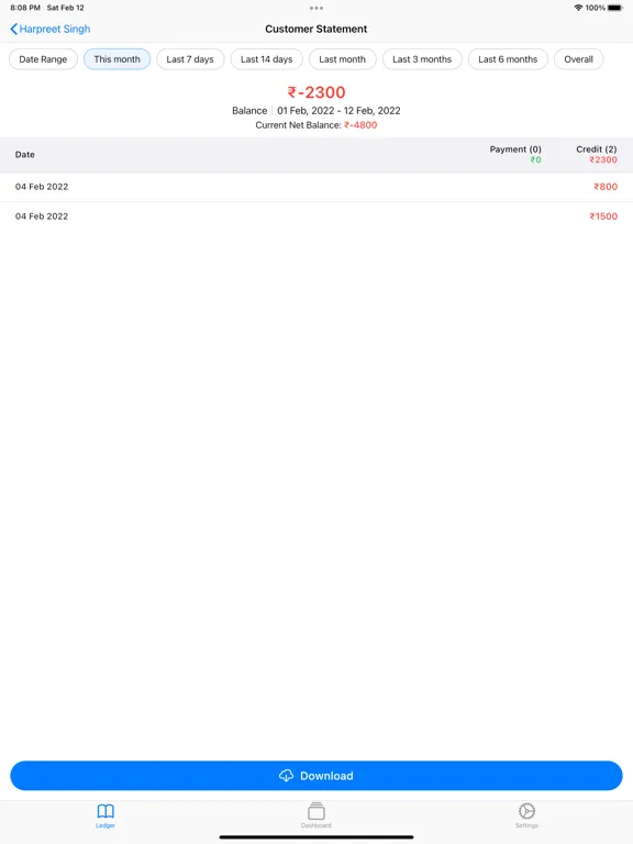Capturas de tela do Ledger Book iPad 