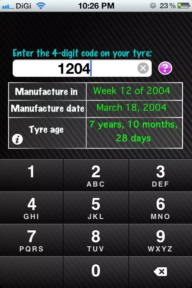 Tyre Age Calculator Screenshots
