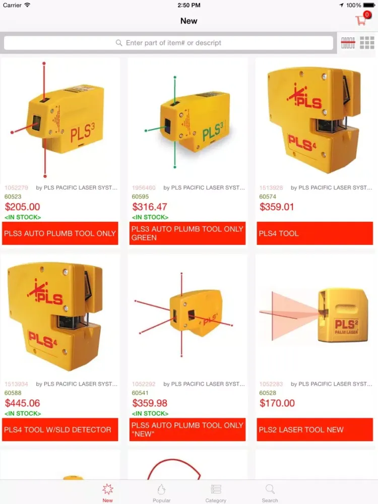 Tangkapan skrin Pacific Laser Systems iPad 