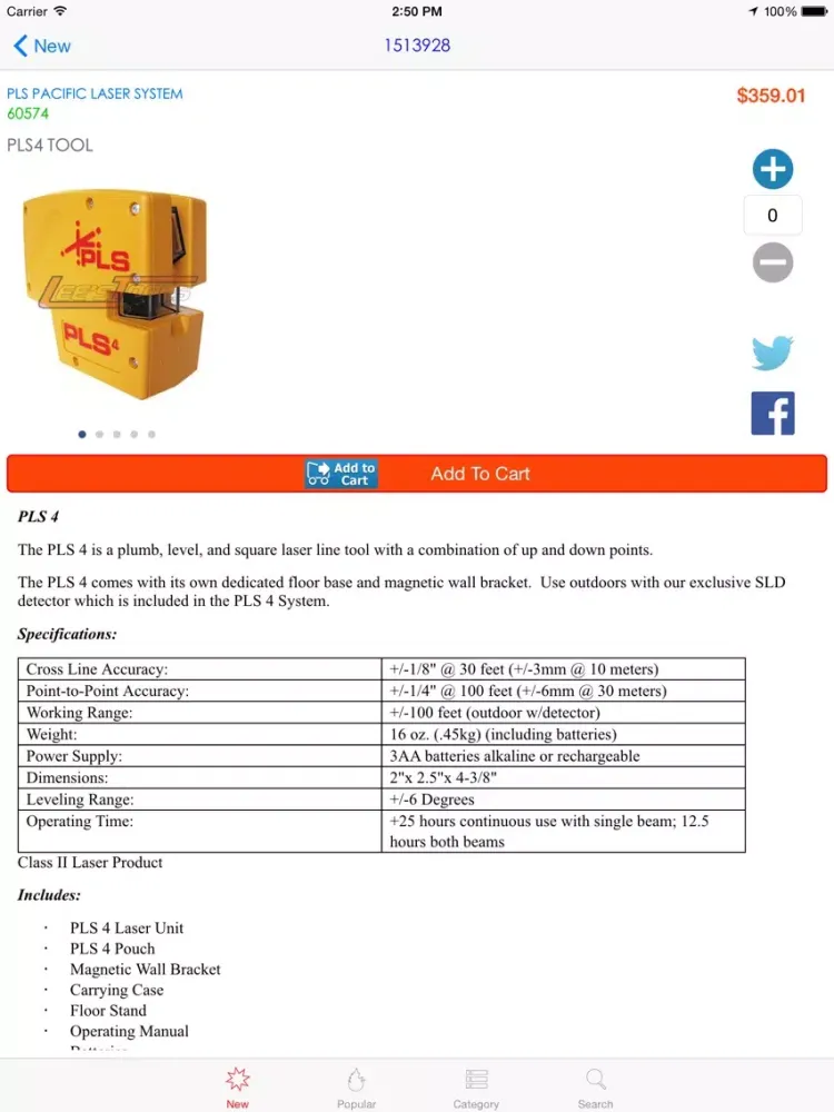 Tangkapan skrin Pacific Laser Systems iPad 