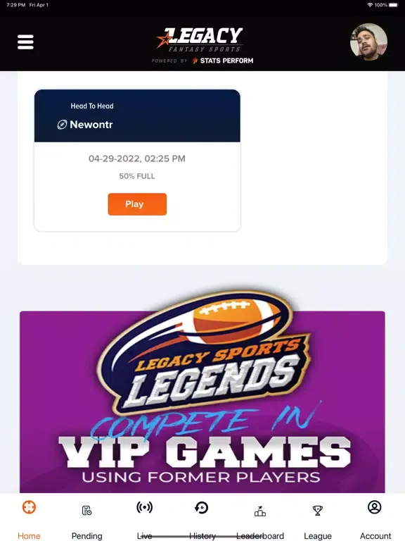 ภาพหน้าจอของ Legacy Fantasy Sports iPad 