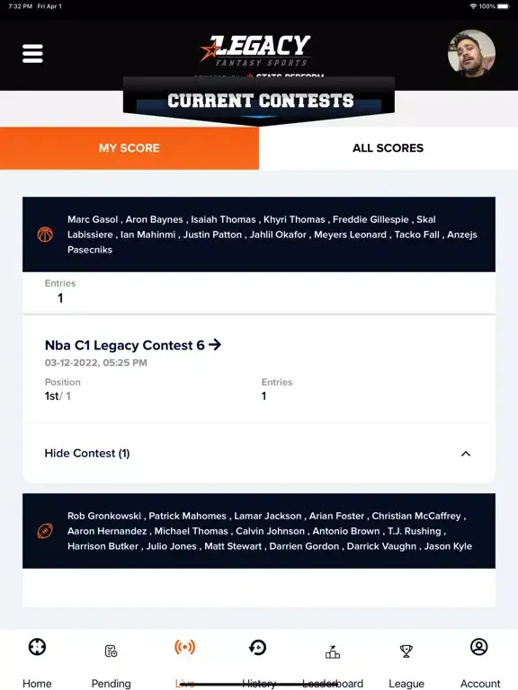 ภาพหน้าจอของ Legacy Fantasy Sports iPad 