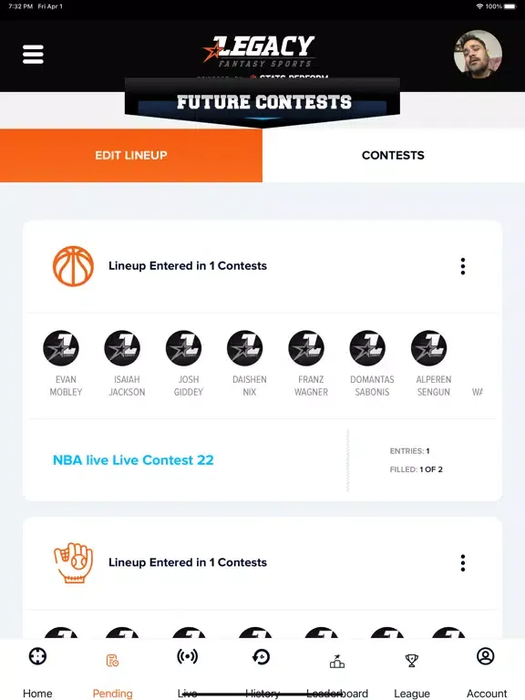 ภาพหน้าจอของ Legacy Fantasy Sports iPad 