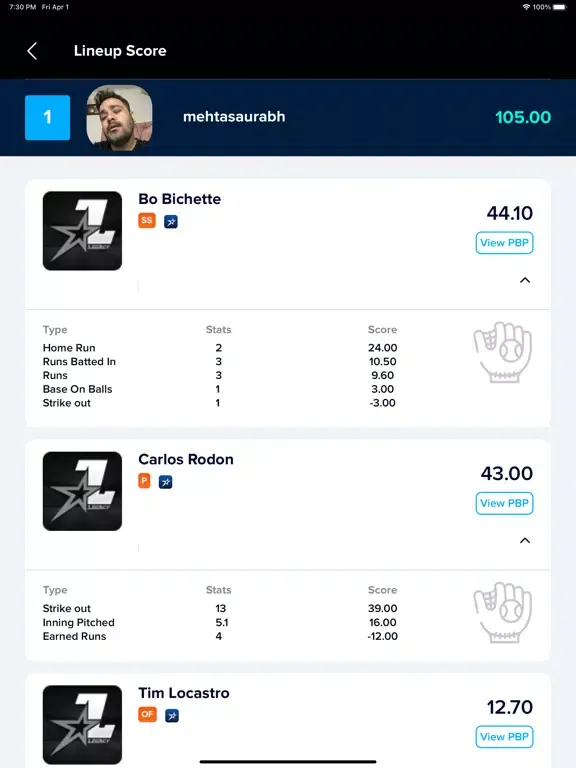 ภาพหน้าจอของ Legacy Fantasy Sports iPad 