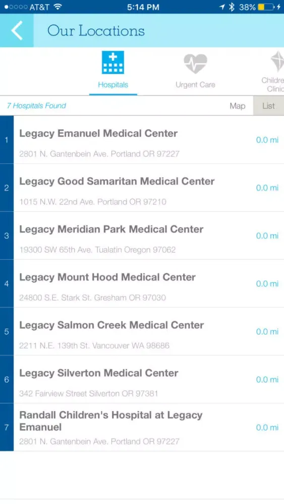 Tangkapan layar Legacy Health Consumer App