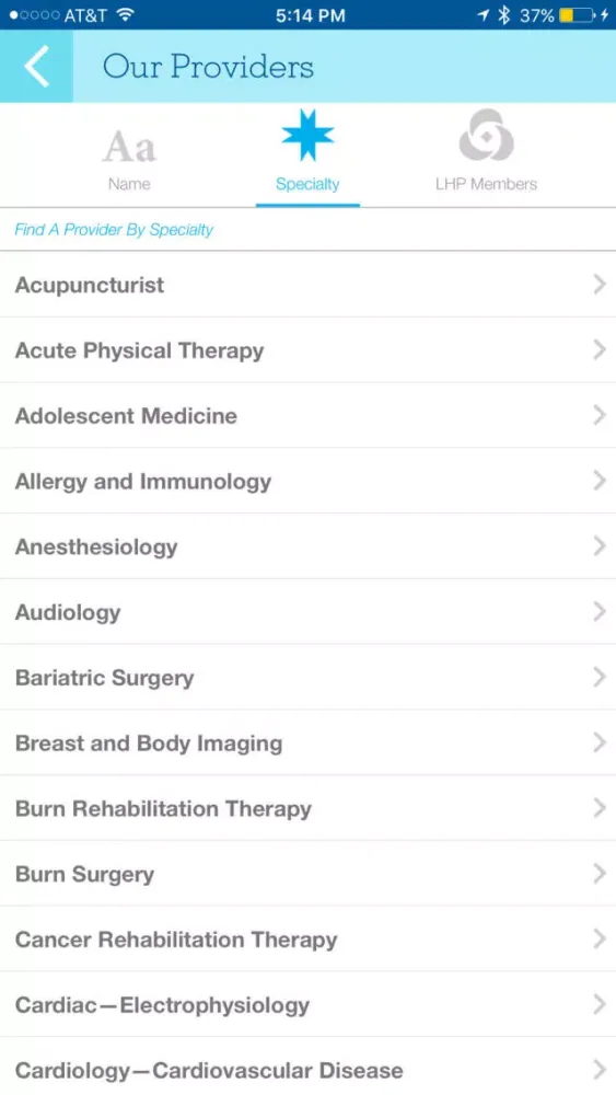 Tangkapan layar Legacy Health Consumer App