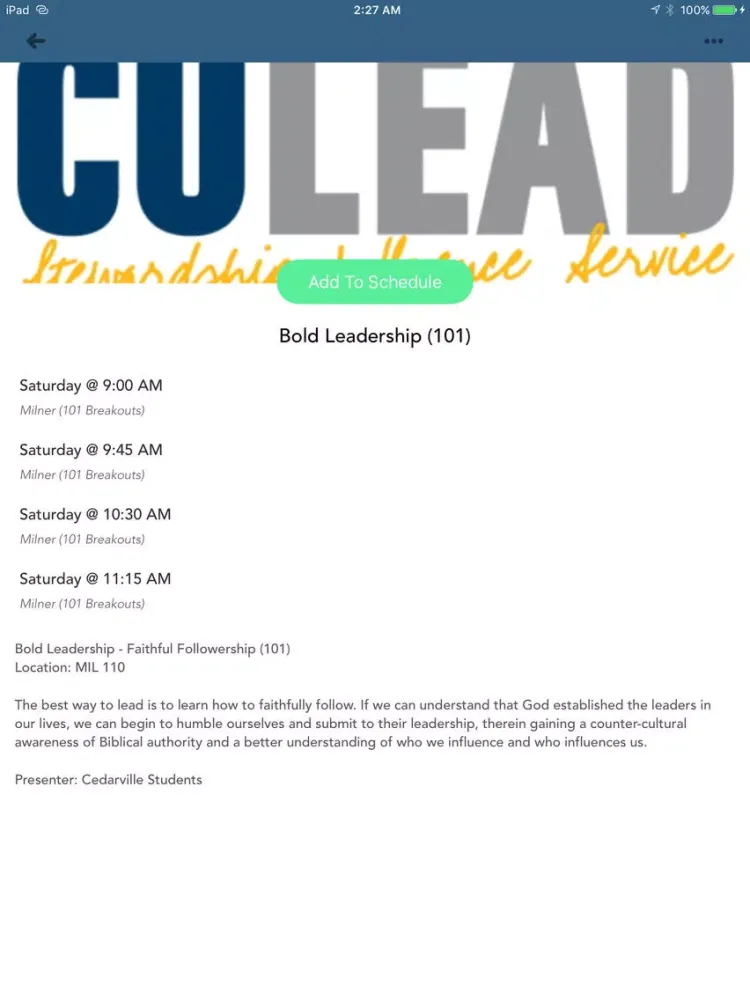 CU LEADership Conference 2016 iPad  Ekran Görüntüleri
