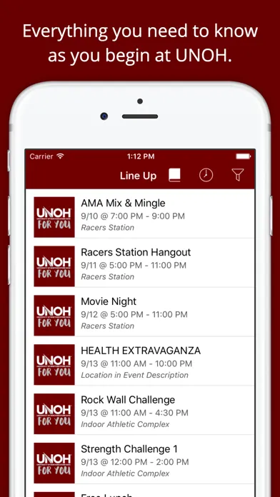 Screenshot di UNOH Events