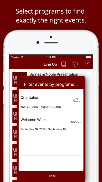 Screenshot di UNOH Events