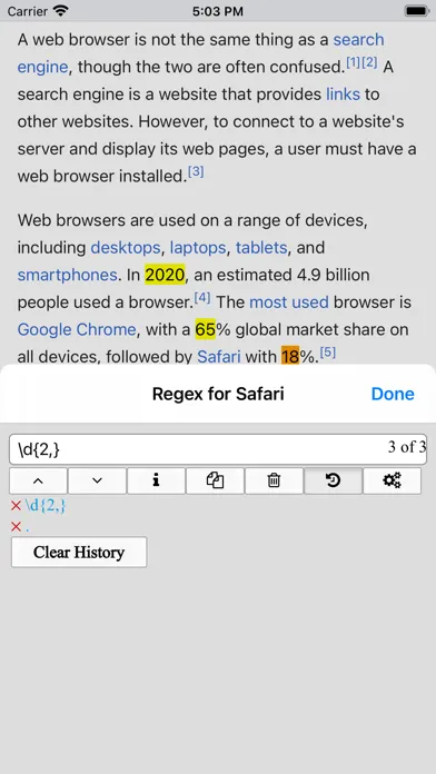 Screenshot di Regex for Safari
