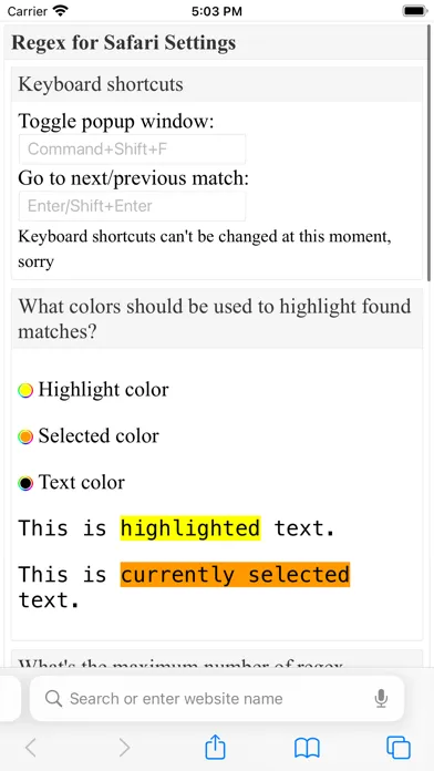 Screenshot di Regex for Safari
