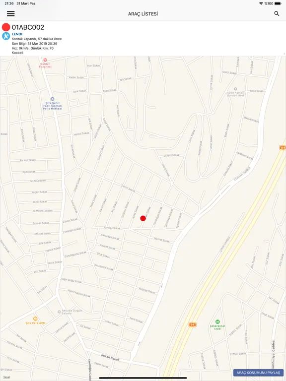 Tangkapan layar Lenoi Araç Takip iPad 