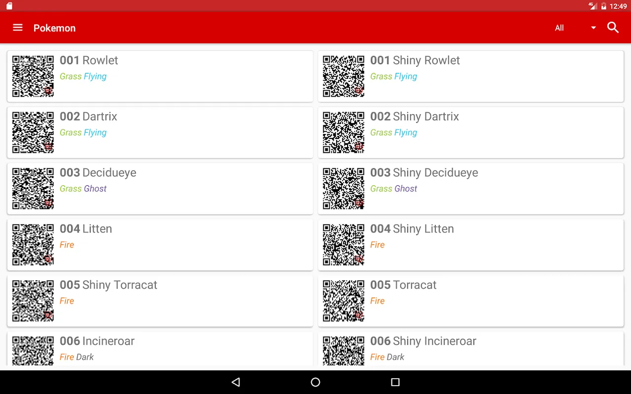 Скриншоты Pokedex QR Codes