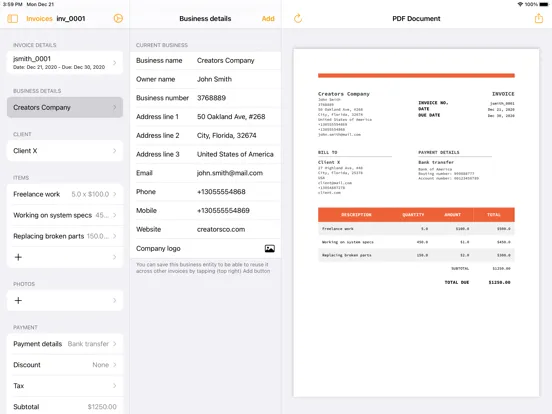 Скриншоты Invoice maker, Quote builder iPad 