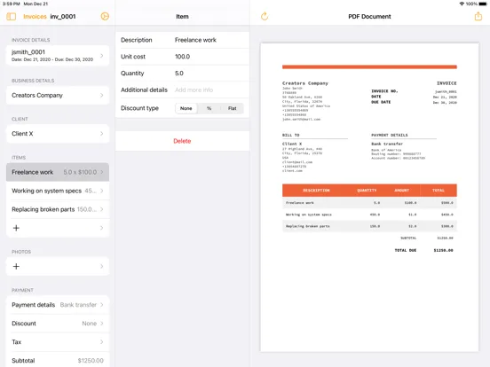 Скриншоты Invoice maker, Quote builder iPad 