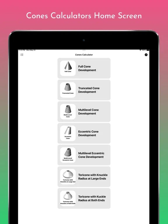Cones Calculator Pro iPad  스크린샷