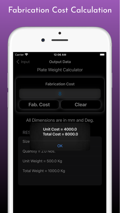 Tangkapan layar Fabrication Weight Calculator