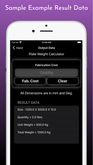 Tangkapan layar Fabrication Weight Calculator