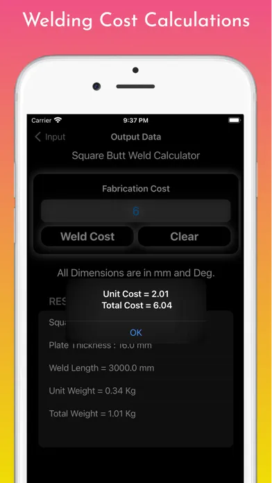 Welding Weight Calculator Screenshots