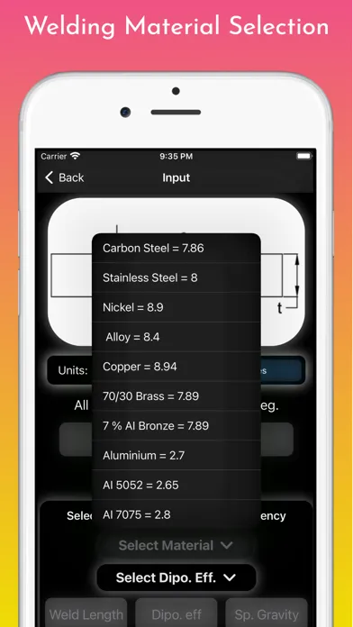 Welding Weight Calculator Screenshots