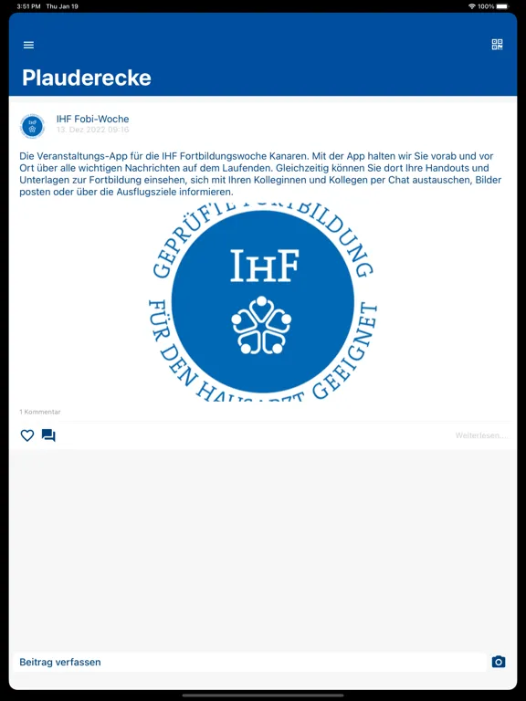 Tangkapan skrin IHF Fortbildungswoche Kanaren iPad 