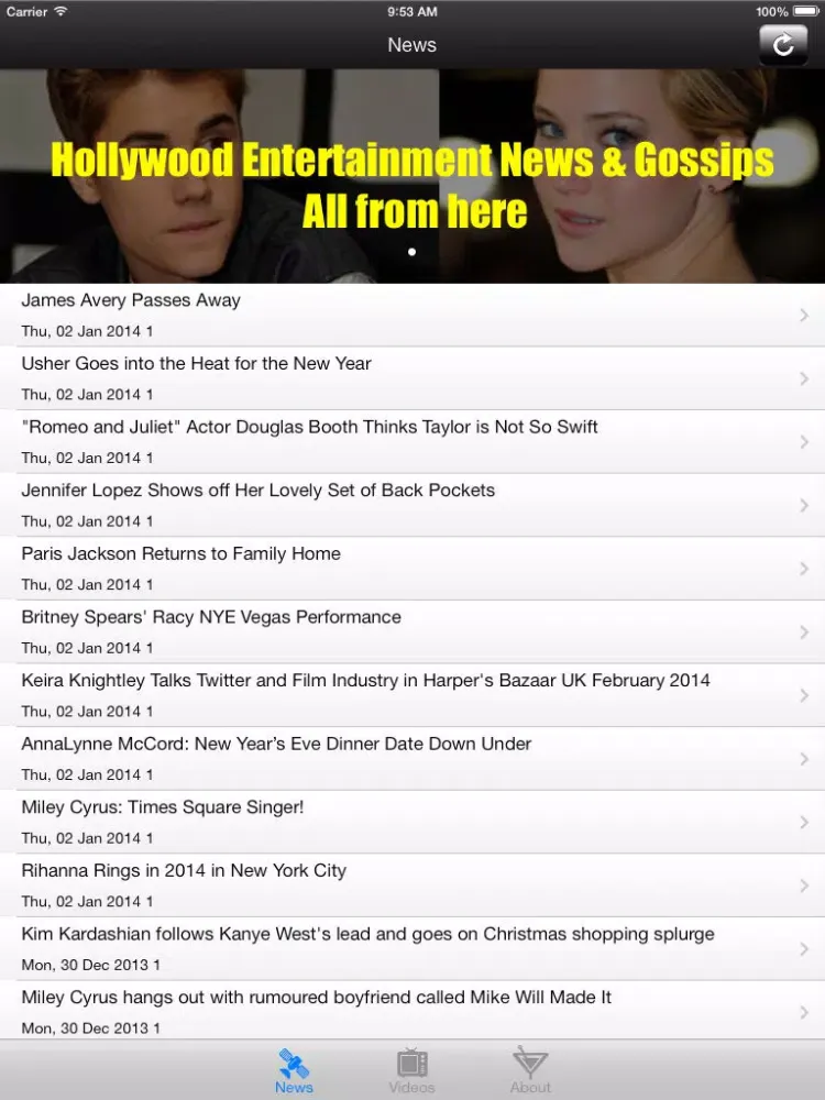 Entertainment celebrities Movie Stars Gossip News and Video iPad  سکرین شاٹس