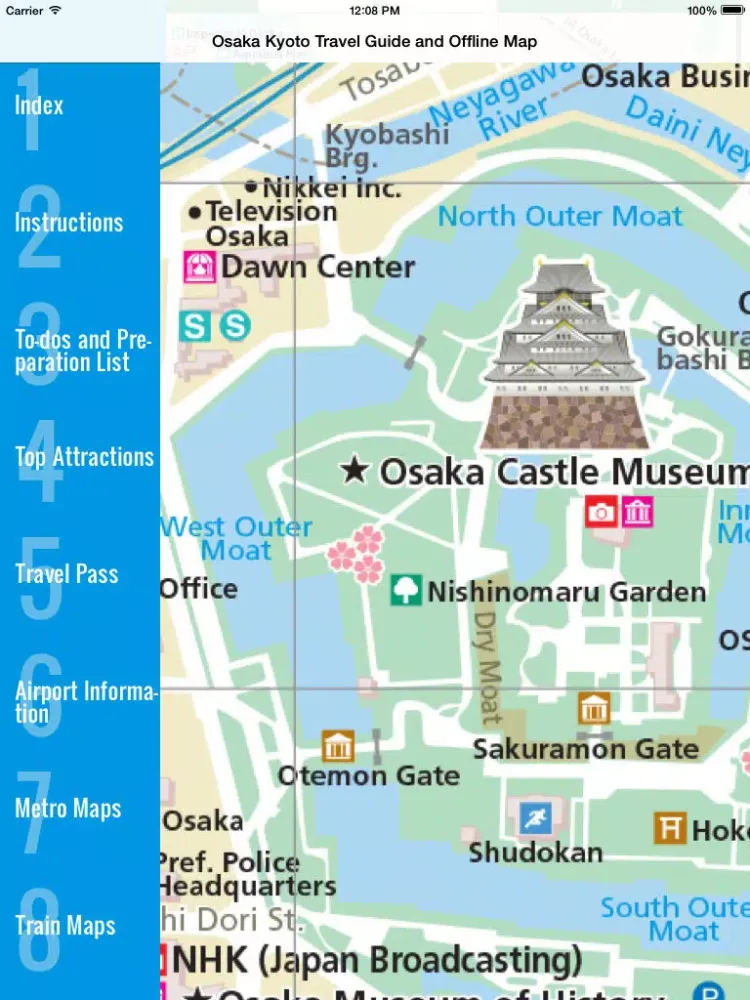 Osaka and Kyoto travel guide and offline map metro subway travel maps sightseeing trip advisor iPad 应用截图