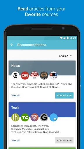 Capturas de tela do Palabre Feedly RSS Reader News