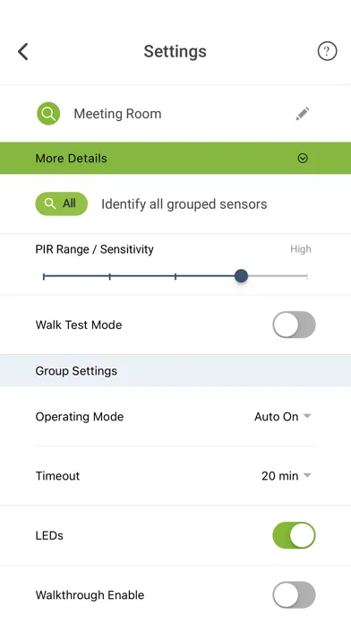 ภาพหน้าจอของ Leviton Smart Sensor