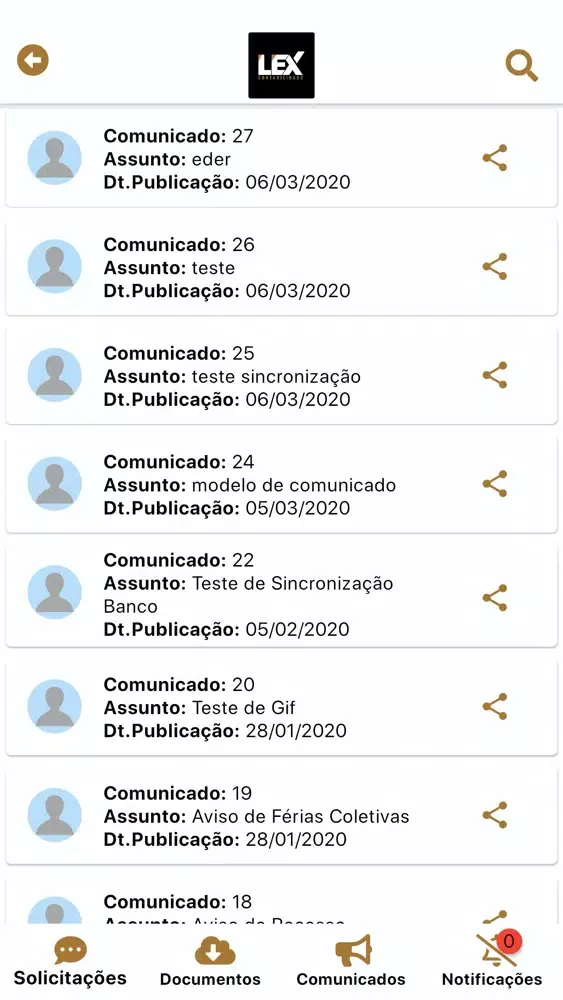 Capturas de tela do Lex Contabilidade