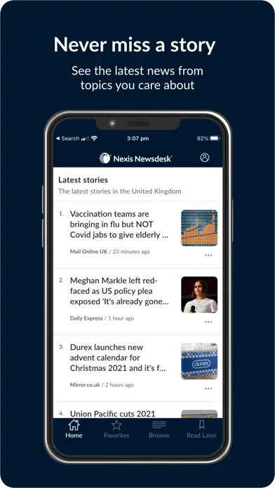 Capturas de pantalla de Nexis Newsdesk® Mobile