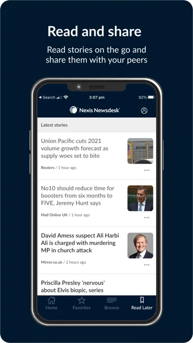 Capturas de pantalla de Nexis Newsdesk® Mobile