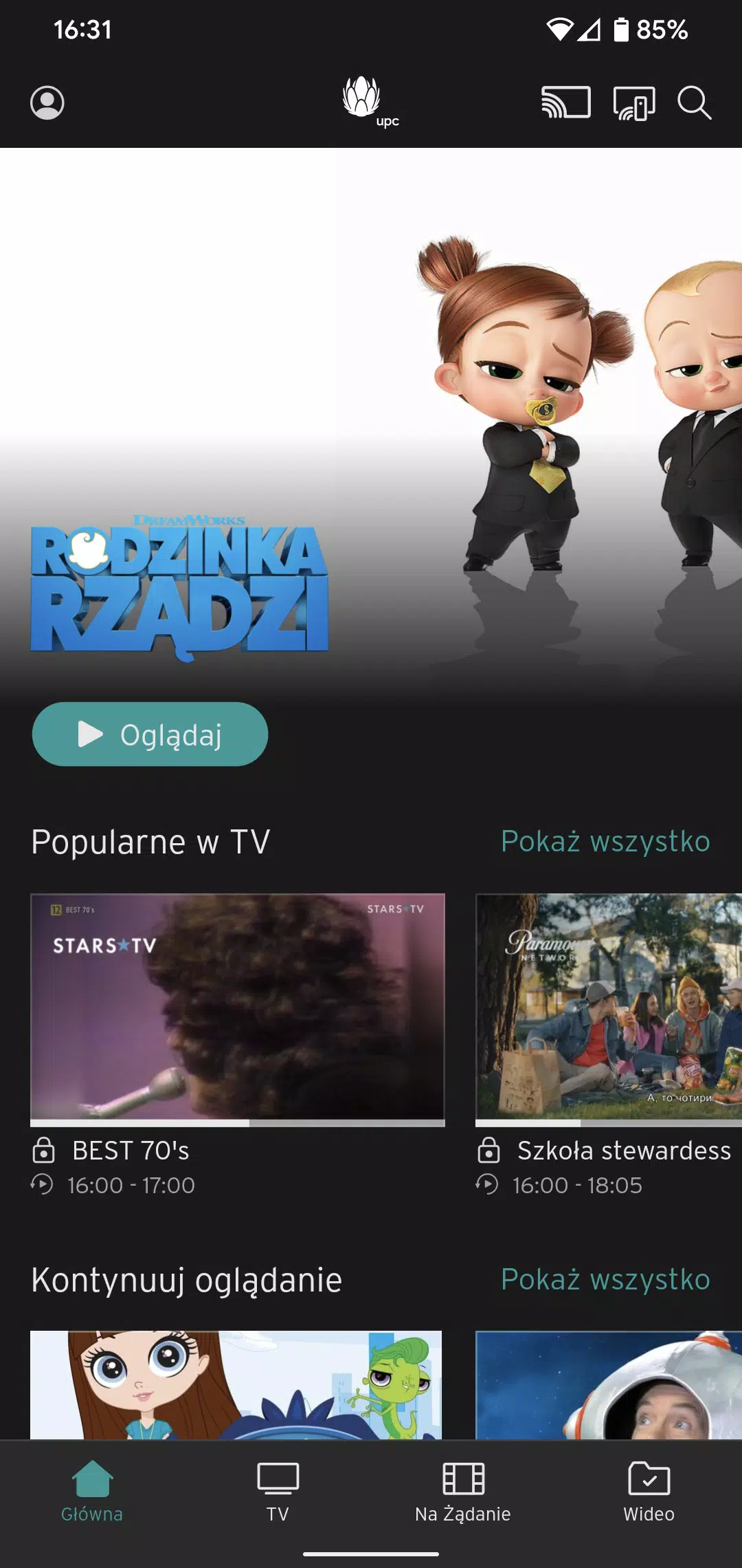 UPC TV GOzrzuty ekranu aplikacji1