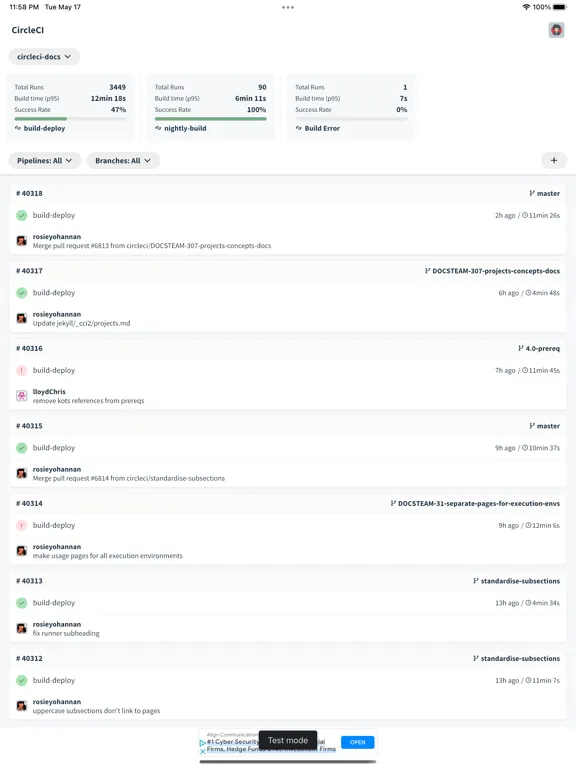 Capturas de pantalla de CircleCI Remote iPad 