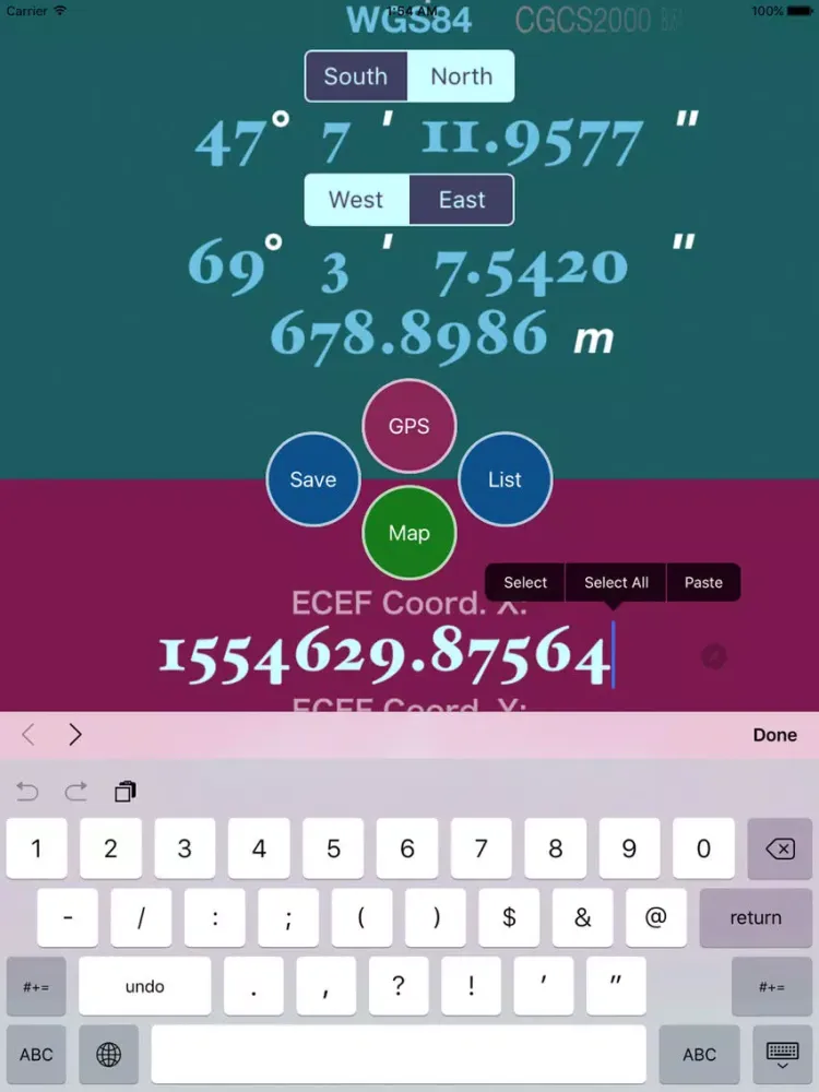 ECEF Coordinate Converter - between LLH and XYZ iPad  Screenshots