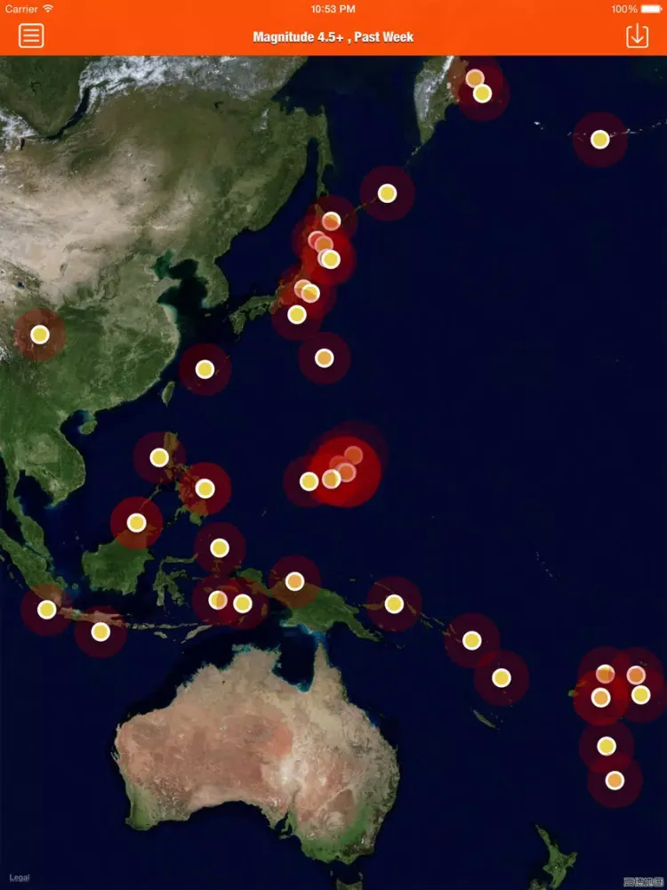 Capturas de pantalla de EarthQuakes - from USGS iPad 