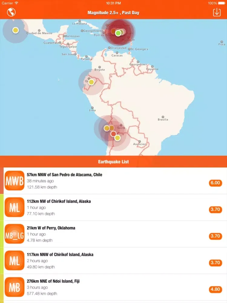 Capturas de pantalla de EarthQuakes - from USGS iPad 
