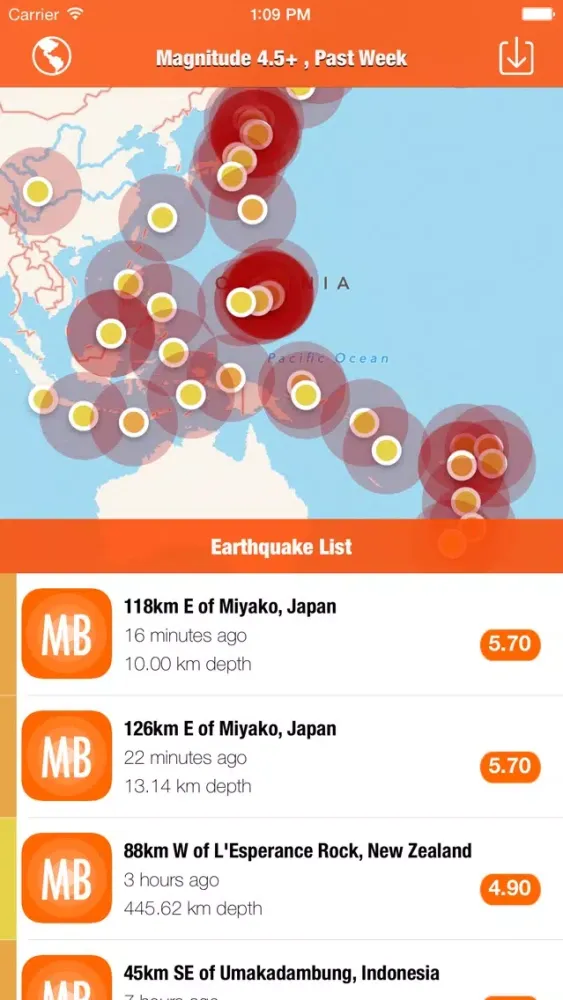 Capturas de pantalla de EarthQuakes - from USGS