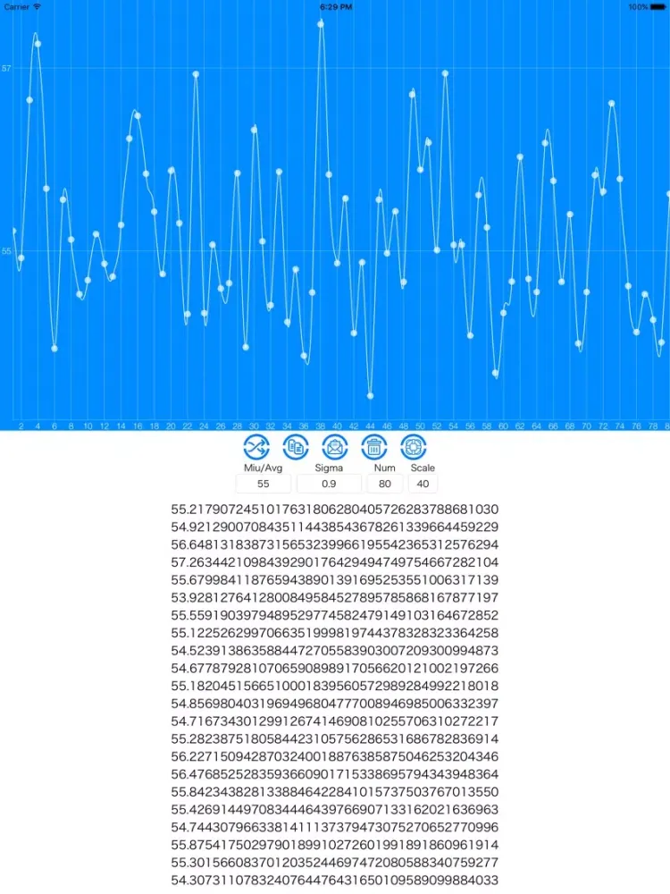 Tangkapan skrin GaussRndGen - Gaussian Normal Distribution Random Number Generator iPad 