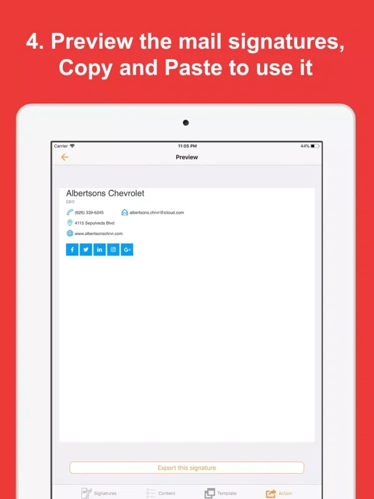 Capturas de tela do Email Signature Maker iPad 