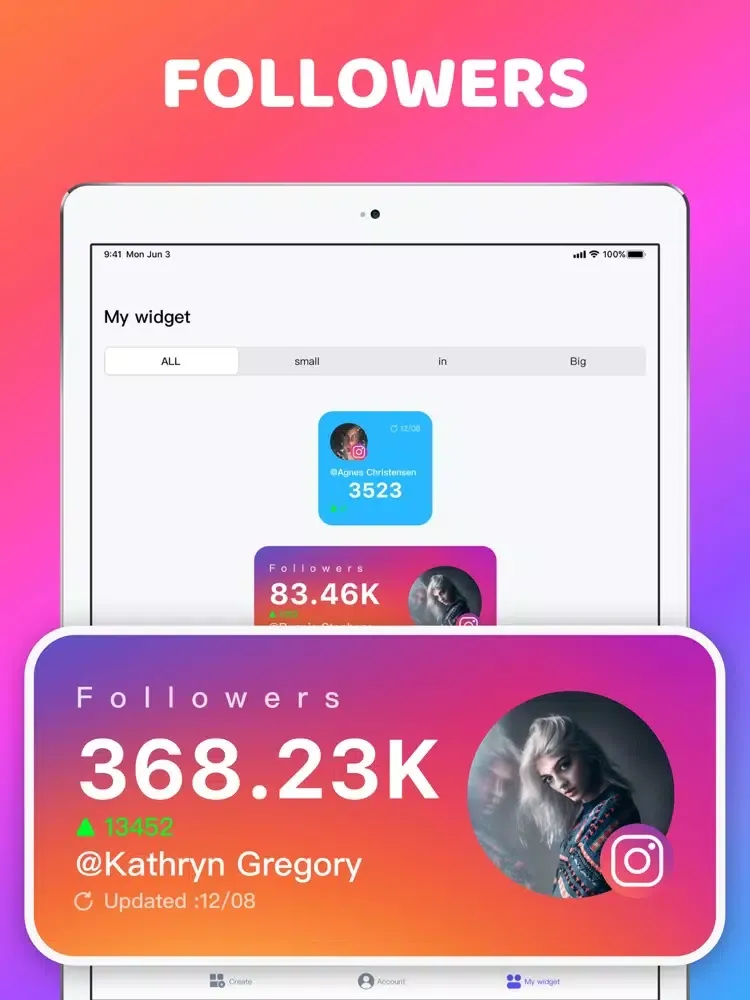 ภาพหน้าจอของ Followers Widget + iPad 