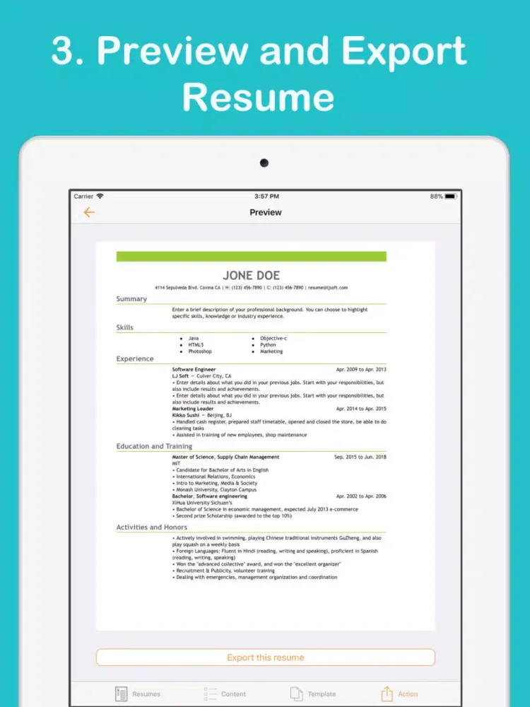 صور Resume CV Builder iPad 