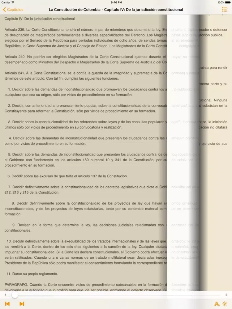 Capturas de pantalla de La Constitución de Colombia iPad 