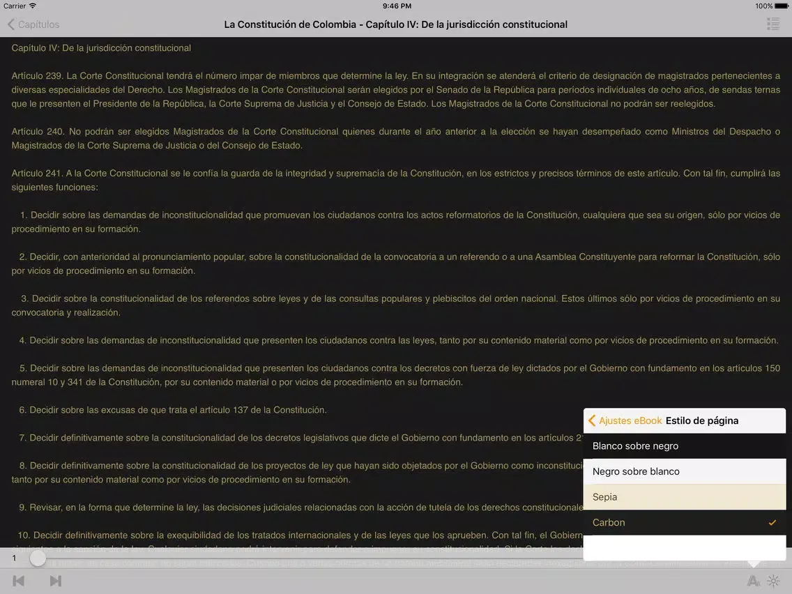 Capturas de pantalla de La Constitución de Colombia iPad 