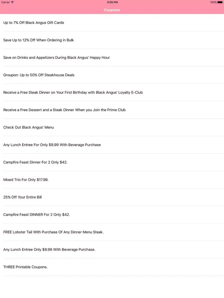 Coupons for Black Angus App iPad  স্ক্রিনশট